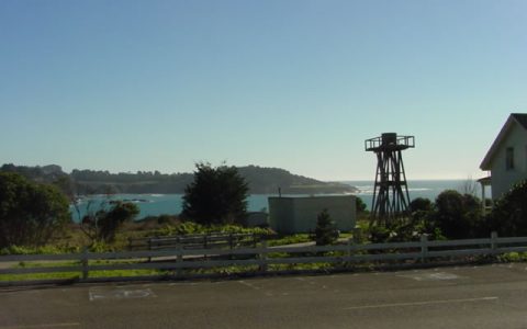 Fort Bragg community street with view of ocean